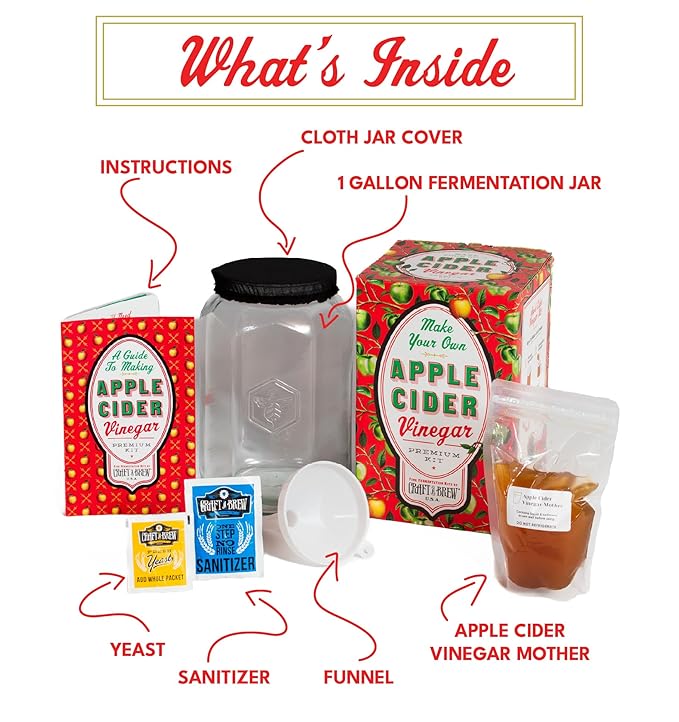 Craft A Brew - Apple Cider Vinegar Kit - With Apple Cider Vinegar Mother - Ingredients for Home Fermentation - Vinegar Making Supplies - Yields 1 Gallon