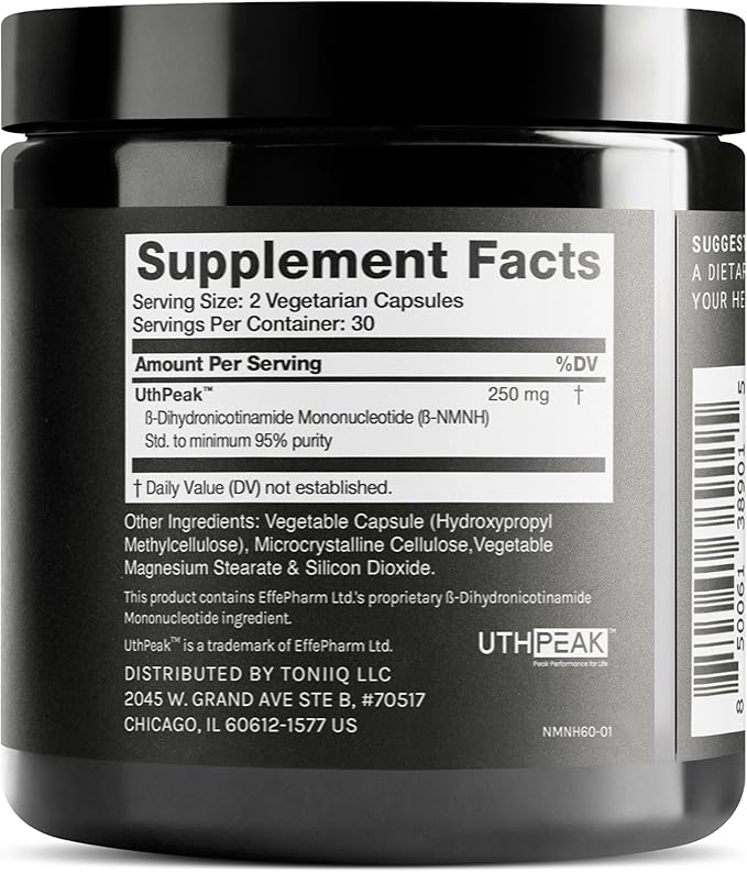 Toniiq NMNH Supplement – Clinically Studied UthPeak™ – 95% Highly Purified &amp Third-Party Tested for NAD+ &amp Healthy Aging Support