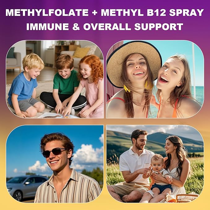 Liquid Methylfolate &amp B12 Spray Methylated Folate Drops for Kids &amp Adults with Choline TMG &amp Vitamins MTHFR Support Brain Health Immunity 2 Fl Oz