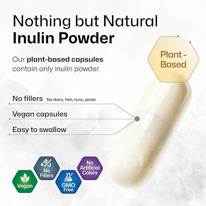 BIO KRAUTER® Inulin Powder from Chicory Root in Capsules 1200 mg per Serving 250 Count - Vegan &amp Pure Inulin Prebiotic Fiber for Gut &amp Digestive Support - No Fillers Non-GMO - 41 Days of Supp
