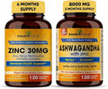 Sandhu Herbals Zinc 30mg Supplement and Organic 4 in 1 Ashwagandha Capsules with Zinc| Supports Healthy Skin Immune System| Non-GMO