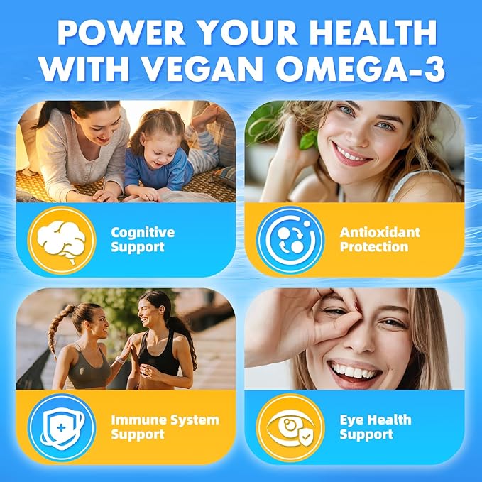 2 Pack Vegan Omega-3 Gummies - 1600mg with 600mg EPA &amp 400mg DHA. High Absorption Formula. Delicious Orange Flavor - 120 Gummies