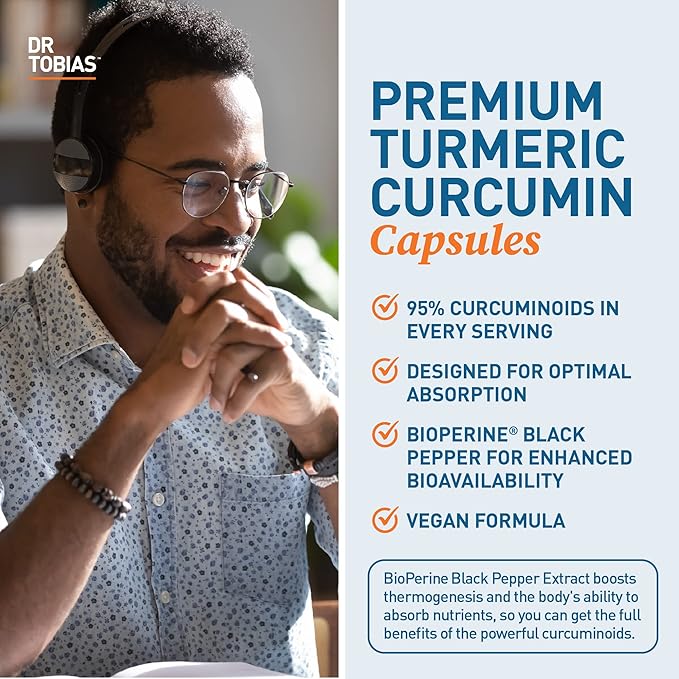 Dr. Tobias Turmeric Curcumin 1500mg with BioPerine – Extra Strength Supplement with 95% Curcuminoids for Joint Support Overall Vitality &amp Immune Health 120 Vegan Capsules Non-GMO