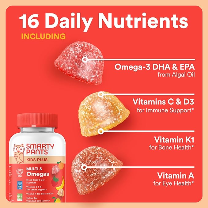 SmartyPants Kids Daily Nutrition &amp Immunity Bundle: Multivitamin + Multi &amp Immunity Gummies with Vitamins C D3 B12 A &amp Zinc – Gluten Free Non-GMO 60 Count Each (Pack of 2)