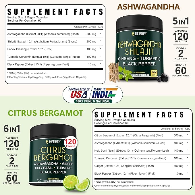 Bundle 5in1 Ashwagandha Shilajit &amp 6in1 Citrus Bergamot Supplements