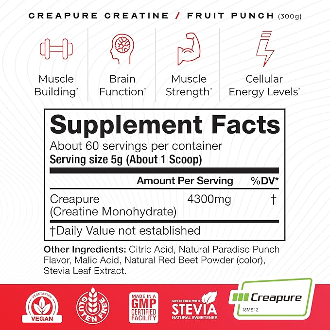Muscle Feast Creapure Creatine Monohydrate - Unflavored 300g (x1) and Fruit Punch 300g (x1) - Vegan Keto Friendly Gluten-Free Easy to Mix Muscle Recovery Supplement Creatine for Muscle Growth
