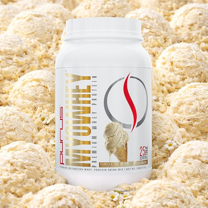 Purus Labs MyoWhey Premium Whey Protein | Instantized Whey Mixes Easily | Rich in BCAAs | 25g Protein | Keto Friendly | 25 Servings (Vanilla Ice Cream)