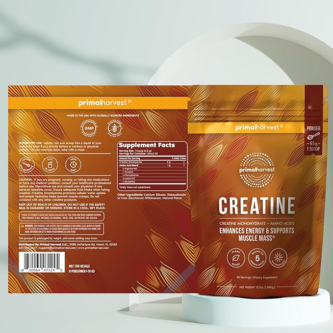 Primal Creatine Powder + Total Male+ Supplement Bundle | 2-Pack | Strength Energy &amp Vitality Support | 30 Servings Each