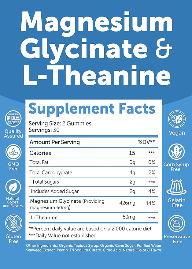 Lunakai USA Made Magnesium Glycinate Gummies with L-Theanine for Kids &amp Adults – 420mg Magnesium Supplement for Calm Sleep &amp Stress Support - 3 Pack