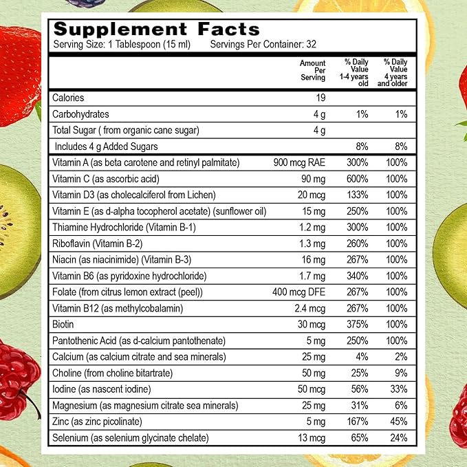 Go Healthy Kids Liquid Multivitamin Immune Support Kid Liquid Multivitamins High Absorption Vegan Vitamins Kids Vitamins Multivitamin Raspberry Flavor - 30-60 Servings