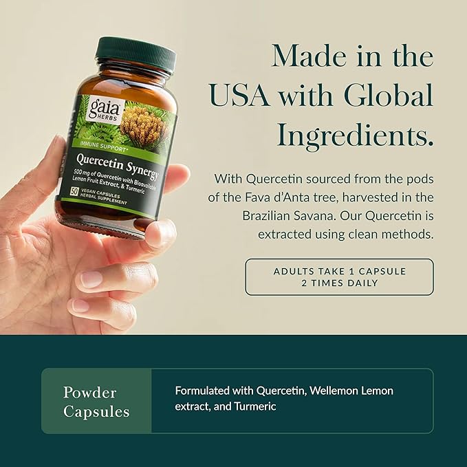 Gaia Herbs Quercetin Synergy - Supports Immune Health* - Wellemon Lemon Fruit Extract - 50 Vegan Capsules (50 Servings)