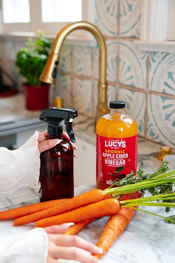 Lucy's Family Owned - 34oz. GLASS BOTTLE (2 PACK) Organic With the Mother Apple Cider Vinegar Unfiltered Unpasteurized Raw and NonGMO