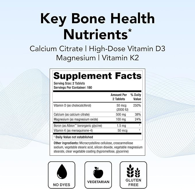 Theralogix TheraCal D4000 - Bone Health Support Supplement with Calcium Magnesium Vitamin D3 Vitamin K2 &amp Boron* - 90-Day Supply - NSF Certified - 360 Tablets