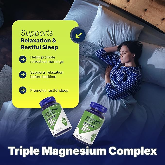 Triple Magnesium Complex - 300mg Magnesium from Malate Glycinate and Citrate - Supports Stress Relief &amp Sleep Nerves &amp Metabolism Muscle Relaxation &amp Bone Health - 180 Capsules(2 Bottl