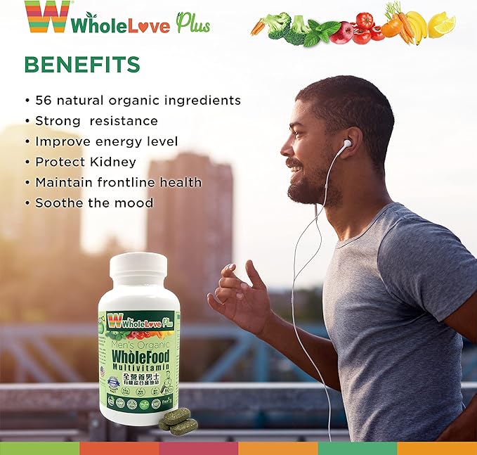 NOTO WholeLove Plus Men's Organic WholeFood Multivitamin Health Supplements for Immune Support Vitamin Vegan Friendly 60 Tables
