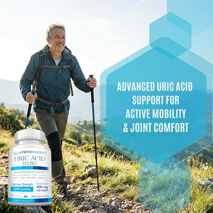 Approved Science Uric Acid Flush Supplement - Tart Cherry Turmeric Milk Thistle - Joint Support &amp Active Mobility - Made in USA - Vegan - 60 Capsules - 1 Month Supply
