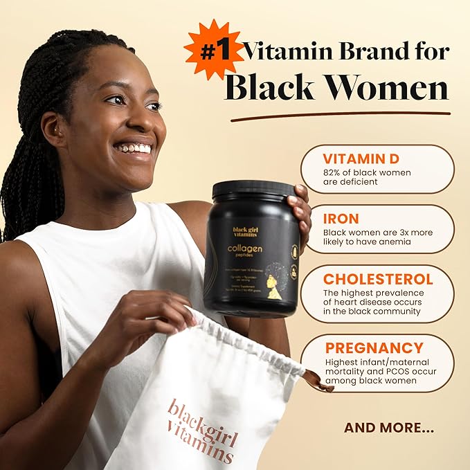 Black Girl Vitamins Beauty Bundle – Hydrolyzed Collagen Peptides (16 oz) Hair Skin &amp Nails Biotin Gummies (6000mcg) + Vitamin D3 Gummies – Women’s Wellness Supplement Bundle for Hair Growth Skin