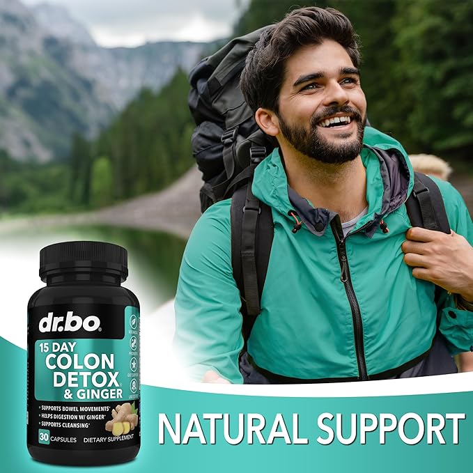 DR. BO Fiber Gummies Colon Cleanse &amp Ginger - Tasty Gummy Prebiotic Fiber Supplement - Bowel Movement Support for Gut &amp Stomach Cleansing