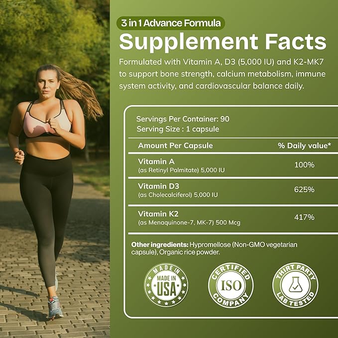 Daily Vites ADK Vitamin Supplement 5000 IU 90 Capsules - 3 Months Supply - High Potency Vitamin A D3 &amp K2 (MK-7) - Physician Formulated ADK for Bone Heart &amp Immune Support - Non-GMO Glute