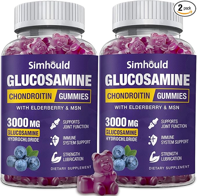 2 Packs Glucosamine Chondroitin Gummies - 3000MG Extra Strength Joint Support Supplement with MSM &amp Elderberry Flexibility Antioxidant Immune Support Gummy for Adults Men &amp Women
