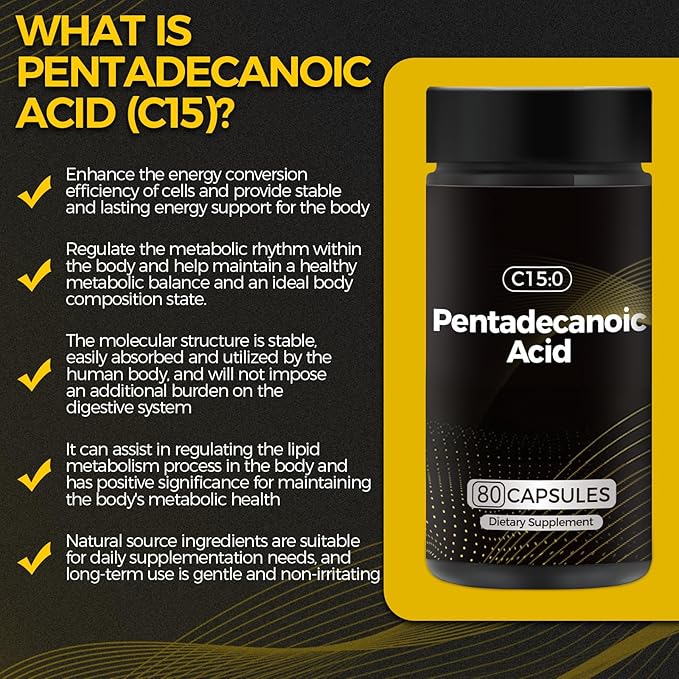 Pentadecanoic Acid C15:0 Supplement Supports Metabolic Health &amp Boosts Energy Non-GMO - 80 Capsules