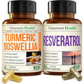 Boswellia Turmeric Curcumin Supplement + Resveratrol Japanese Knotweed Capsules Bundle – for Healthy Aging Joint &amp Cardiovascular Support – with Ginger Root Organic Tumeric Powder Green Tea Ext