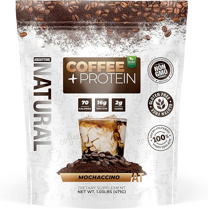 About Time Coffee + Whey Protein (Non-GMO All Natural Lactose/Gluten Free 16g of Protein Per Serving) - 1.03lb Coffee Mochaccino