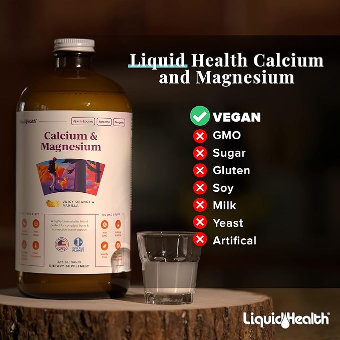 LIQUIDHEALTH Calcium with Magnesium Joint Support + Kids Attention Calm and Focus Children Memory Support Supplement Bundle