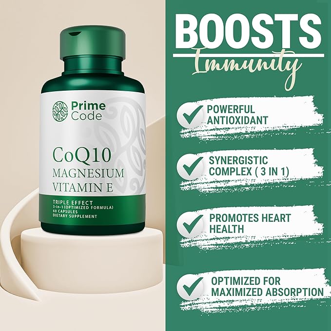 Prime Code CoQ10 250mg with Magnesium Glycinate and Vitamin E Psyllium Husk Capsules with Magnesium Citrate and Vitamin C