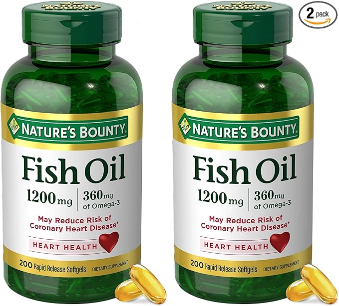 Nature's Bounty Fish Oil Omega 3 Supplements - Supports Heart Health 1200 Mg Fish Oil Omega-3 200 Softgels (Pack of 2)