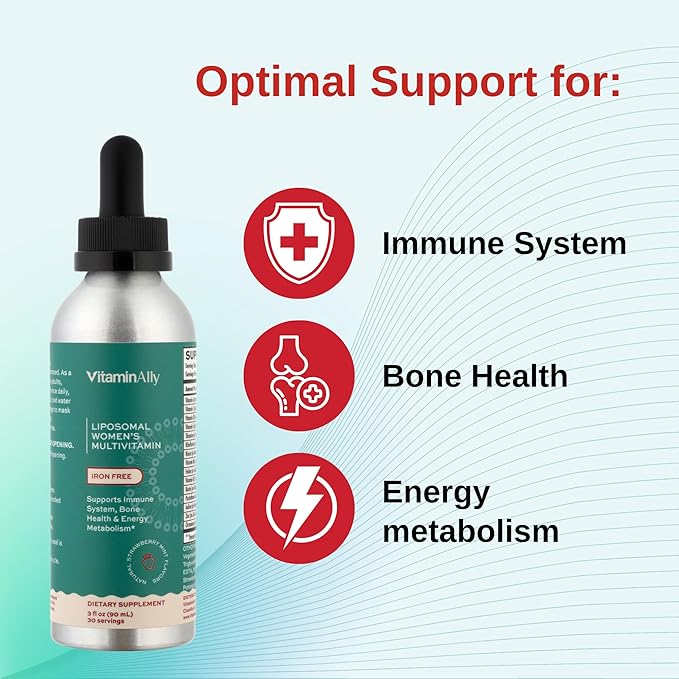 Liposomal Women's Liquid multivitamin Iron Free Drops| Sugar Free | Non-GMO | Gluten Free | Supports Immune System Bone Health and Energy Metabolism