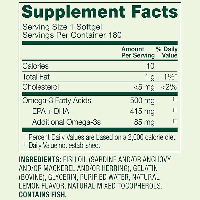 SUREFECT Spring Valley Omega-3 500 mg from Fish Oil Softgels - 180 Count Lemon Flavor Organizer