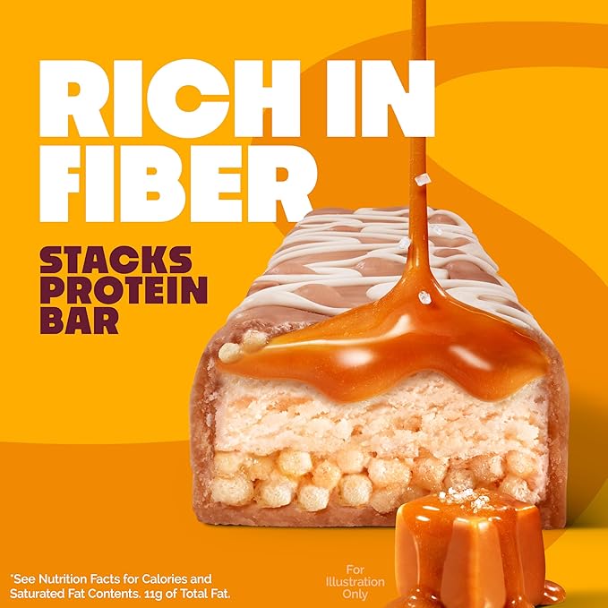 Quest Nutrition Stacks Protein Bars Salted Caramel Flavor 20g Protein 2g Net Carbs 1g Sugar High Fiber Low Sugar Gluten Free 12 Count