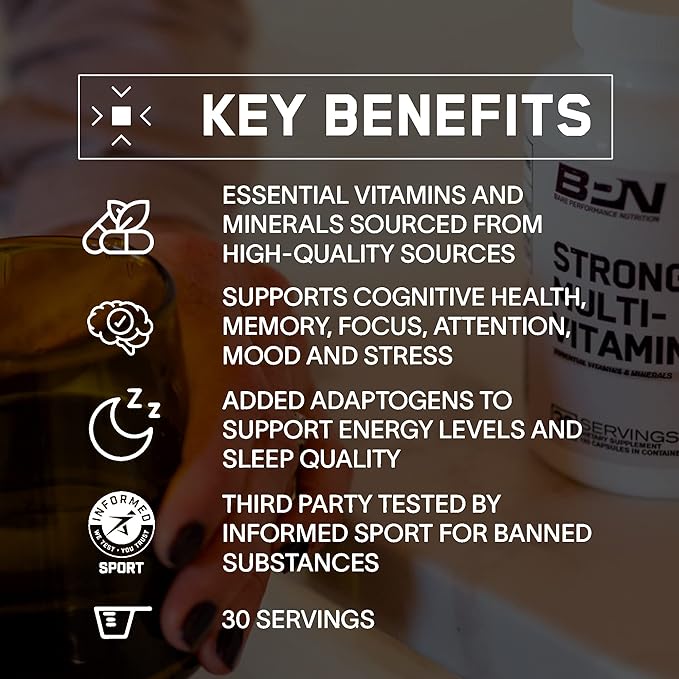 BARE PERFORMANCE NUTRITION BPN Strong Multi-Vitamin 30 Day Supply + Recover Post-Workout Muscle Recovery Drink Mix – Fruit Punch 25 Servings | Foundational Health + Post-Workout Recovery Bundle