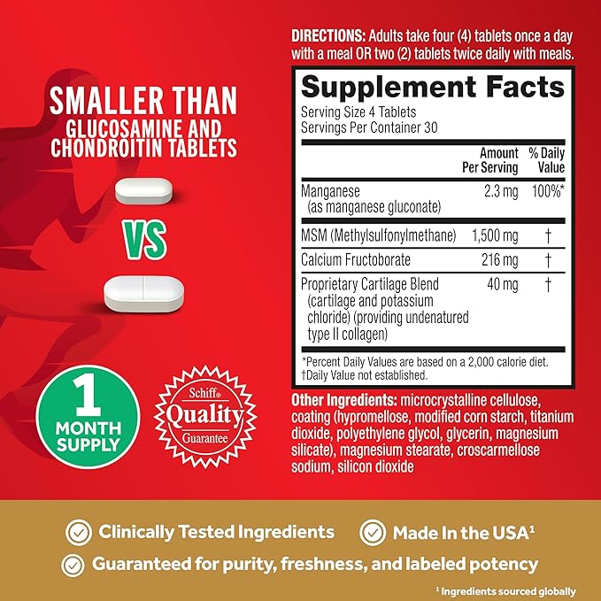 Move Free Ultra Pro with Quadruple Action Joint Support - Type 2 Collagen MSM Calcium Fructoborate &amp Manganese - Supports Joint Cartiliage Bone Connective Tissue 120 Tablets (30 servings)