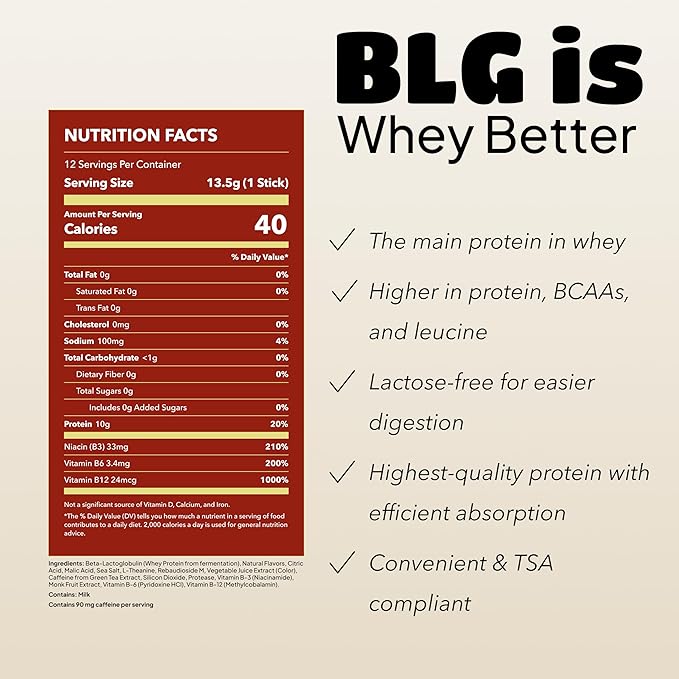 NUR Clear Whey Protein Drink Mix + Energy Fermented BLG Single-Serve Sticks 12-Pack – Lactose-Free Keto-Friendly Zero Sugar No Artificial Sweeteners