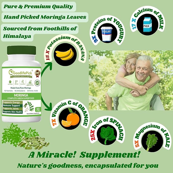 Turmeric Curcumin &amp Moringa Pack of 2. Turmeric with Ginger 95% Standardized Curcuminoids &amp Black Pepper + Pure Moringa Oleifera 90 + 90 Capsules. All Natural Non-GMO Vegan No Filler No S