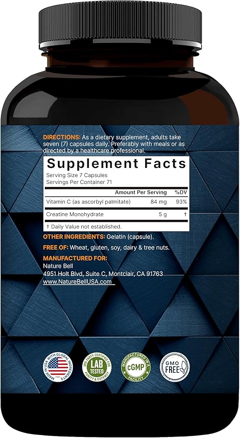 NatureBell Creatine Monohydrate Capsules 5000mg Per Serving 500 Count | Micronized Unflavored Creatine Pills | Pre-Workout &amp Muscle Strength Support | Easy to Swallow Filler-Free | 71 Servings
