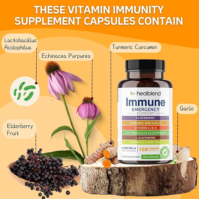 healblend 10 in 1 Immune Support Supplement Booster with Elderberry Zinc Echinacea Turmeric Lactobacillus Acidophilus for Adults (3 Pack)