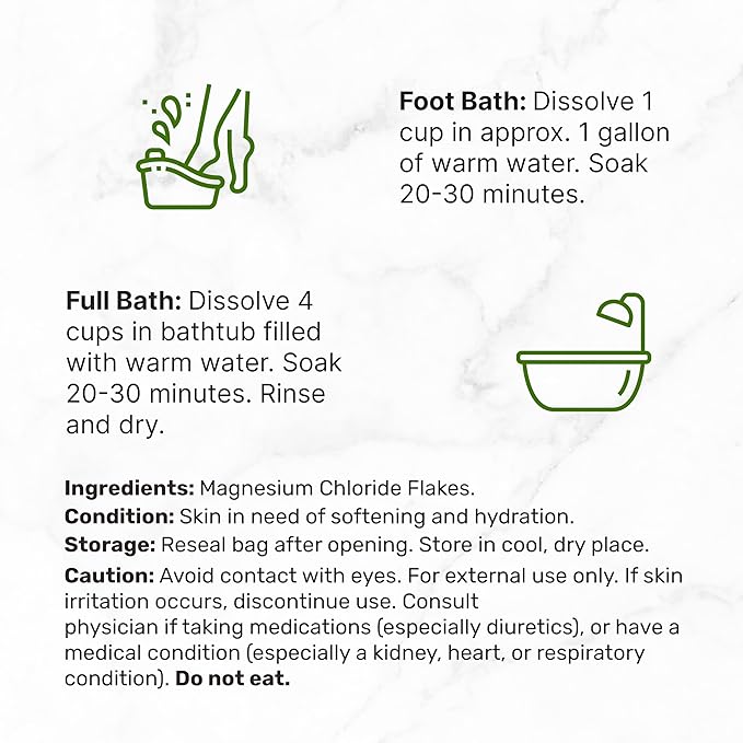 Pure Magnesium Flakes Bath Soaks 10lbs - Natural Epsom Salt Substitute | High-Absorption Magnesium Chloride Flakes | Hydrates Skin &amp Promotes Relaxation