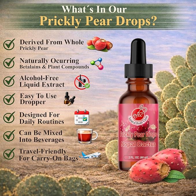 Prickly Pear Nopal Cactus Supplement - Liquid Concentrated Drops - Cactus Fruit Extract Tincture - Rich in Betalains Potent &amp Bioavailable - No Additives - 2 oz (Pack of 2)