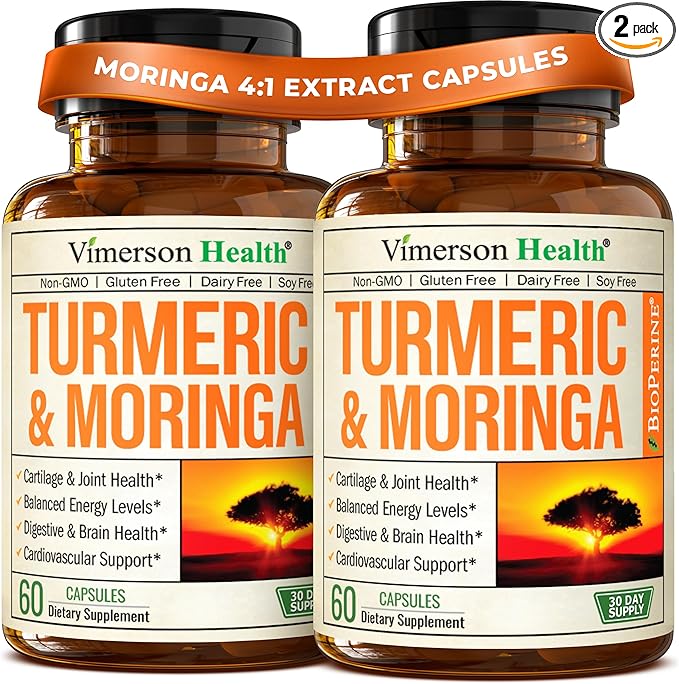Moringa Turmeric Curcumin Supplement for Joint Health Gut Health Energy &amp Immune Support – Turmeric Curcumin with Black Pepper – Total Wellness Formula with Tumeric Moringa Pure Capsules – 2 Pac