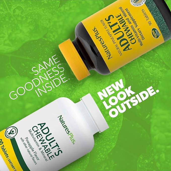 NaturesPlus Adult's Chewable Pineapple Flavor - 90 Tablets - Multivitamin &amp Mineral - Vegan Gluten Free - 90 Servings