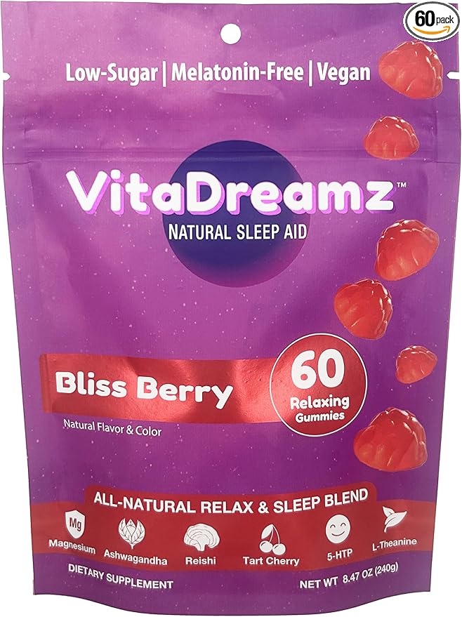 Melatonin-Free Sleep Gummies | Magnesium Ashwagandha Tart Cherry &amp L-Theanine | Natural Calm &amp Restful Sleep Support | Vegan Sugar Free Bliss Berry | 60 Count