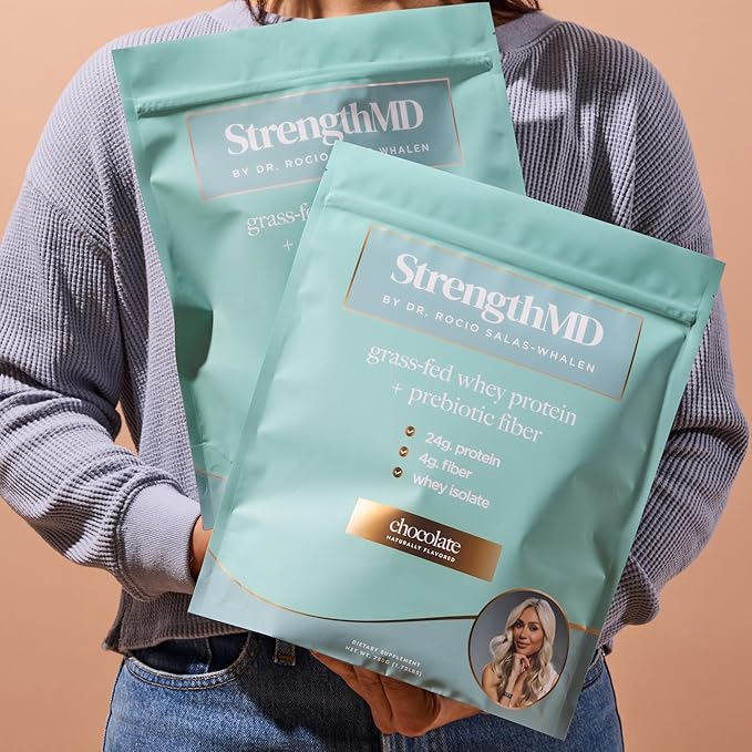 StrengthMD Physician Formulated Protein + Fiber Shake for GLP-1 Support | 24g Protein Grass-Fed Whey 4g Fiber &amp Digestive Enzymes Low Carb No Added Sugar Chocolate 1.72 lb