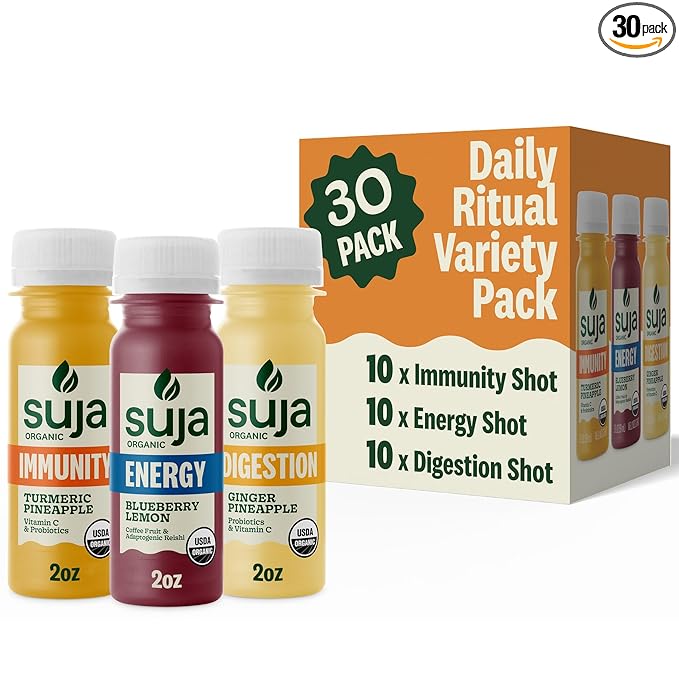 Suja Organic Daily Ritual Shot 30 Count Variety Pack | Immunity Energy &amp Digestion Functional Shots | Cold-Pressed Juice with Live Probiotics | Plant Based &amp Gluten Free