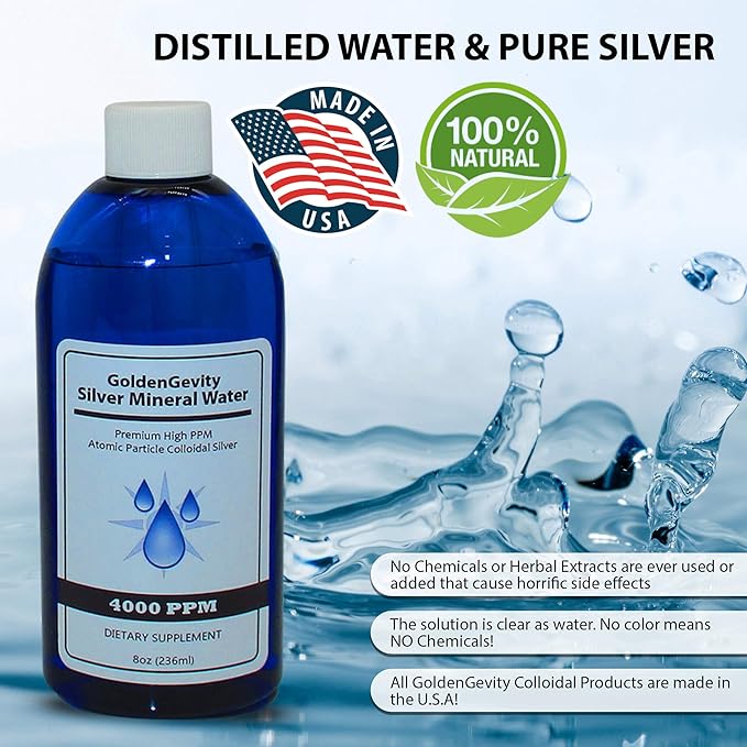 4000 PPM Bioactive Atomic Colloidal Silver 8 oz | Non-Toxic Non-GMO Trace Mineral Immune Support Supplement