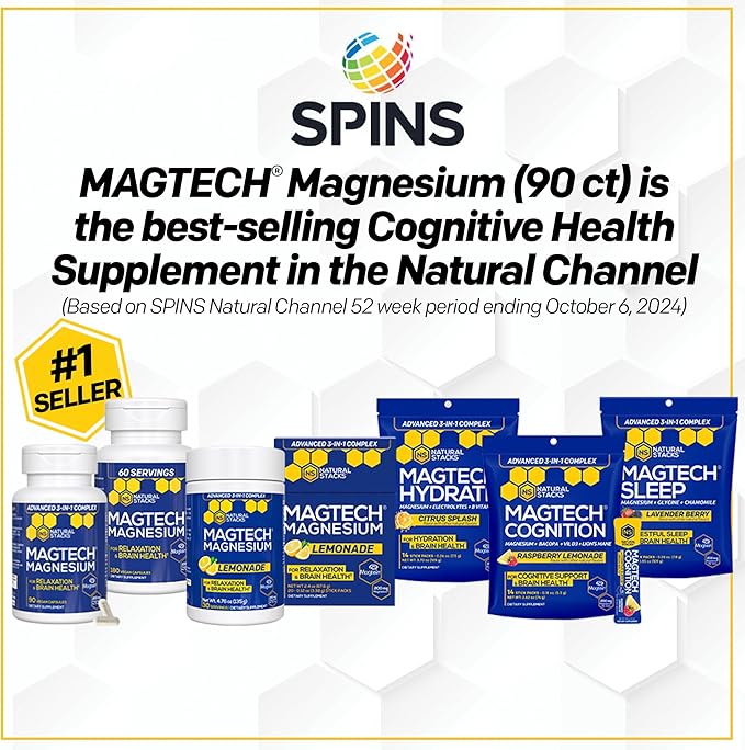 Magtech Magnesium Capsules + Hydration Powder Bundle - 3 Forms of Magnesium - Featuring Magtein L-Threonate - Brain Health &amp Hydration Support* - 74 Total Servings