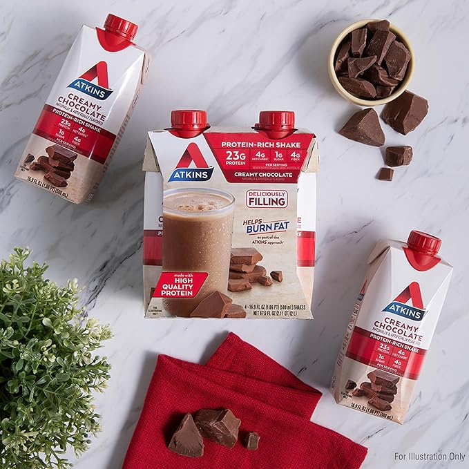 Atkins Creamy Chocolate Meal Size Protein Shake 23g Protein Low Glycemic 4g Net Carb 1g Sugar Keto Friendly 12 Count