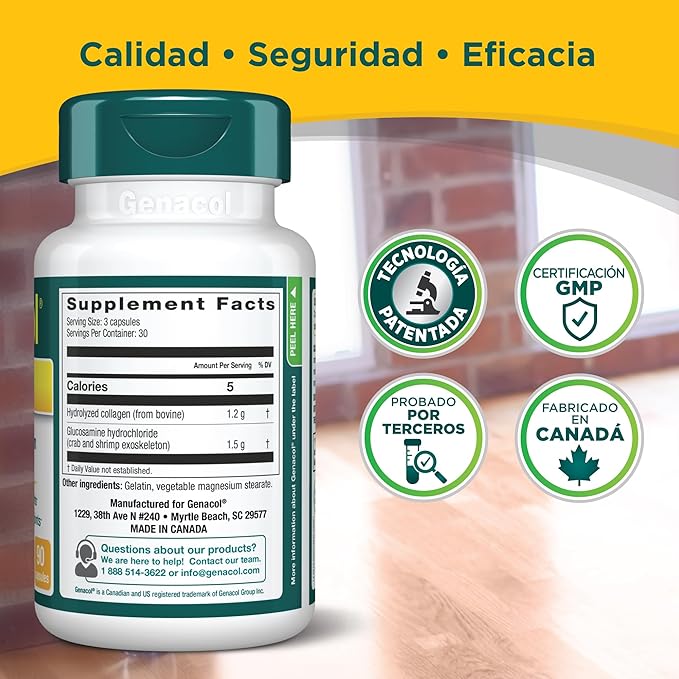 Genacol Plus – Glucosamine and Collagen Supplement Ultra-Hydrolyzed Collagen Peptides Eases Joint Movement Maintains Cartilage 90 Capsules (30-Day Supply)